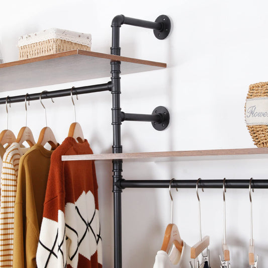EDCB Industrial Iron Pipe Clothing Rack, 40inch Black Vintage Retro Shelving Wall Mounted DIY Garment Rack Rustic Farmhouse Kitchen Storage