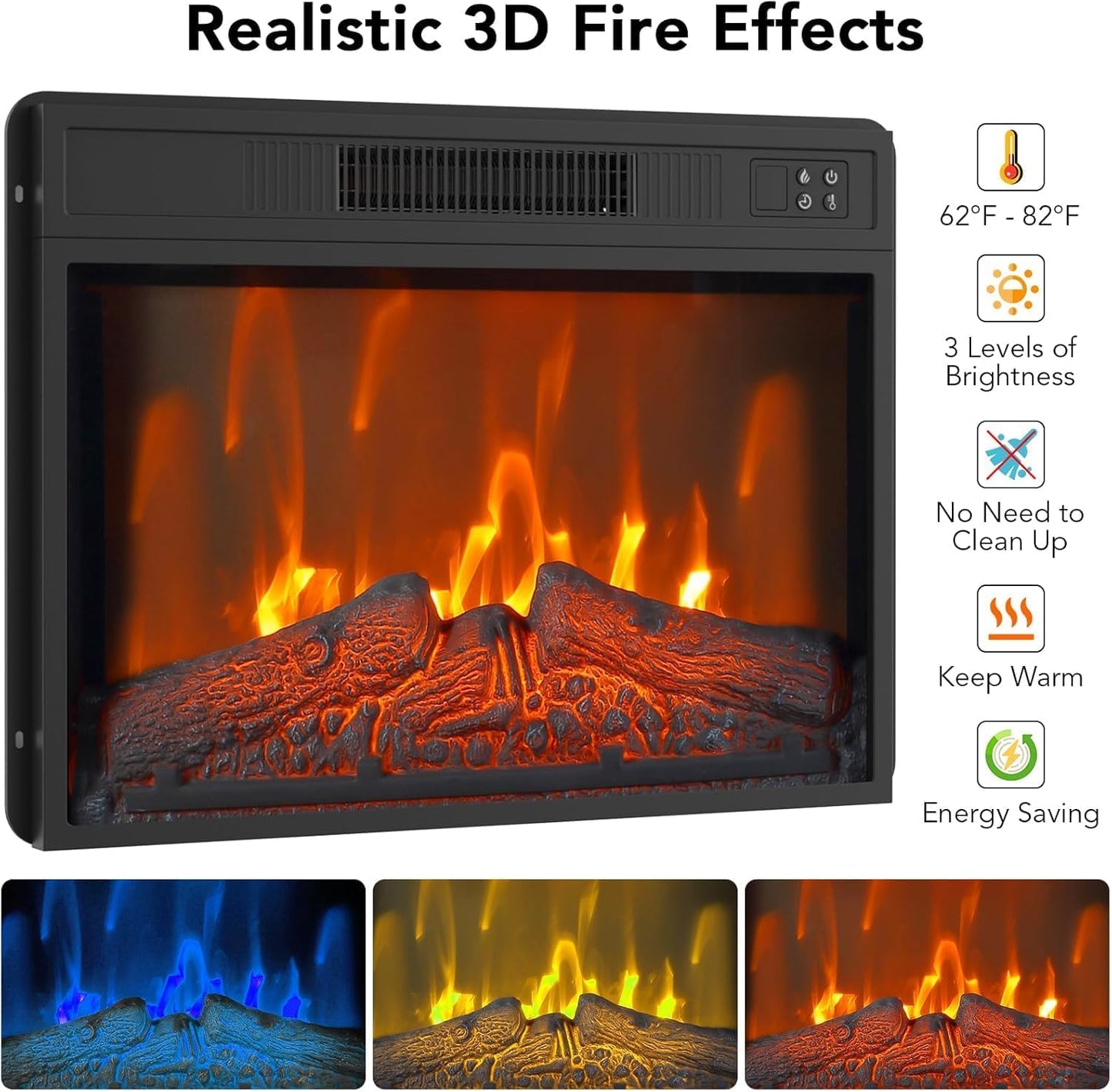 67 Inch TV Stand with Electric Fireplace, Entertainment Center with 23” Fireplace Insert, Remote Control, Adjustable Storage, Cable Management, Media Console for Living Room, Home Theater Furniture