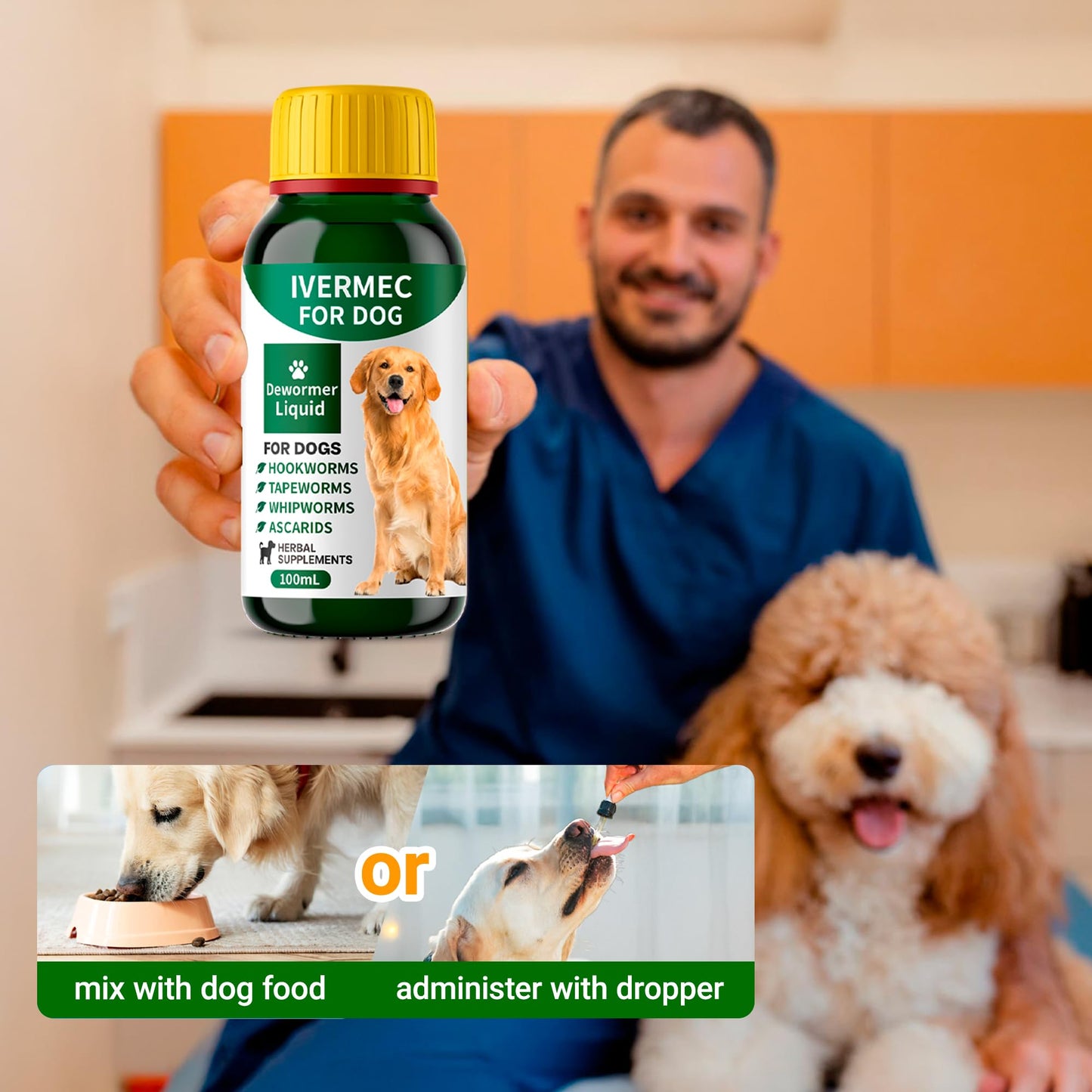 QIFEISHANKA lvermect Dewormer Liquid for Dogs, Broad Spectrum for All Wormer, Digestive Cleanser Treatment, Hookworms, Lung Worms, Pin Worms, Round Worms