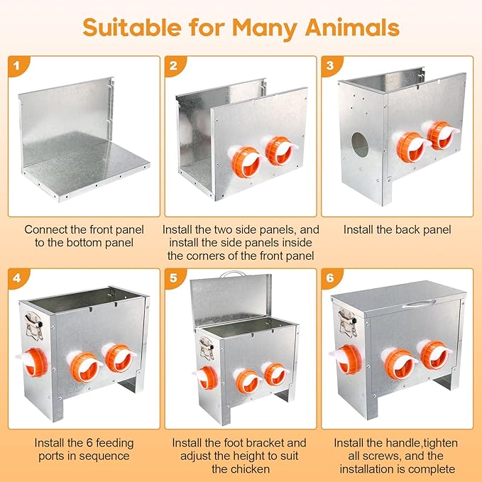 Automatic Chicken Feeder No Waste Large Capacity 25lbs 4-Ports Metal Poultry Feeder with Pull Handle for Chickens Geese Ducks Poultry Coop Weatherproof Design (25lb with 4 Ports)