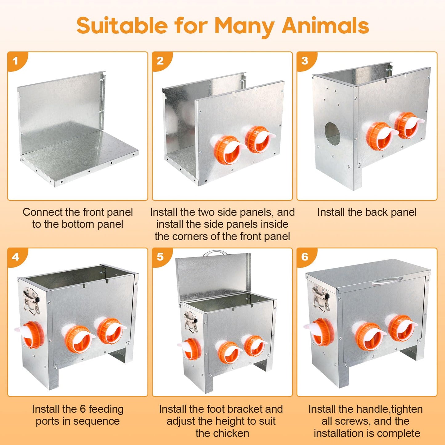 Automatic Chicken Feeder No Waste Large Capacity 25lbs 4-Ports Metal Poultry Feeder with Pull Handle for Chickens Geese Ducks Poultry Coop Weatherproof Design (25lb with 4 Ports)