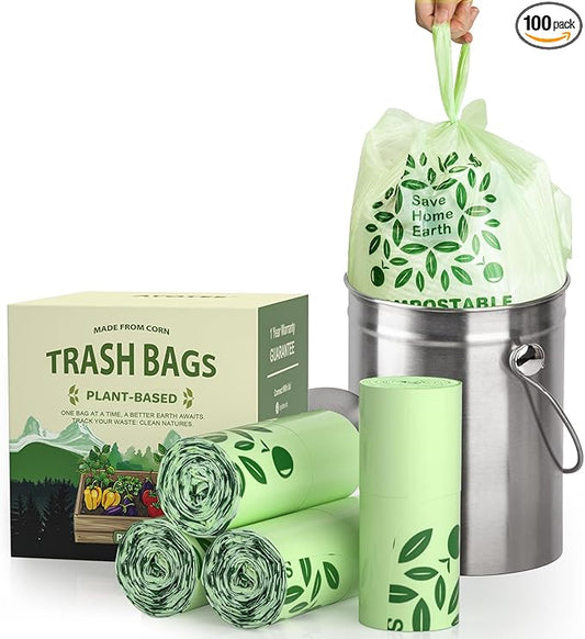 AYOTEE Small Compost Bags 2.6 Gallon with Handles, Small Compostable Trash Bags 100 Count Biodegradable Trash Can Liners/Thick 10 Liter Waste Basket Liners 2.6 Gallon for Compost Bin