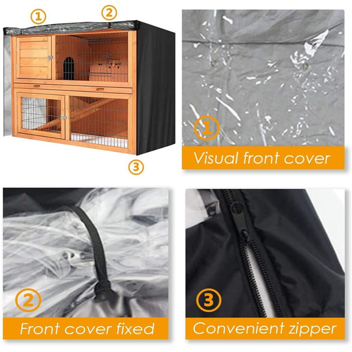 Rabbit Hutch Cover Outdoor Waterproof Pet Cage Dust Cover for Winter, Double Decker Bunny Hutch Protection with Visible Window & Vent Holes, 210D Oxford Dust-Proof Cover for Poultry Cage (Grey)