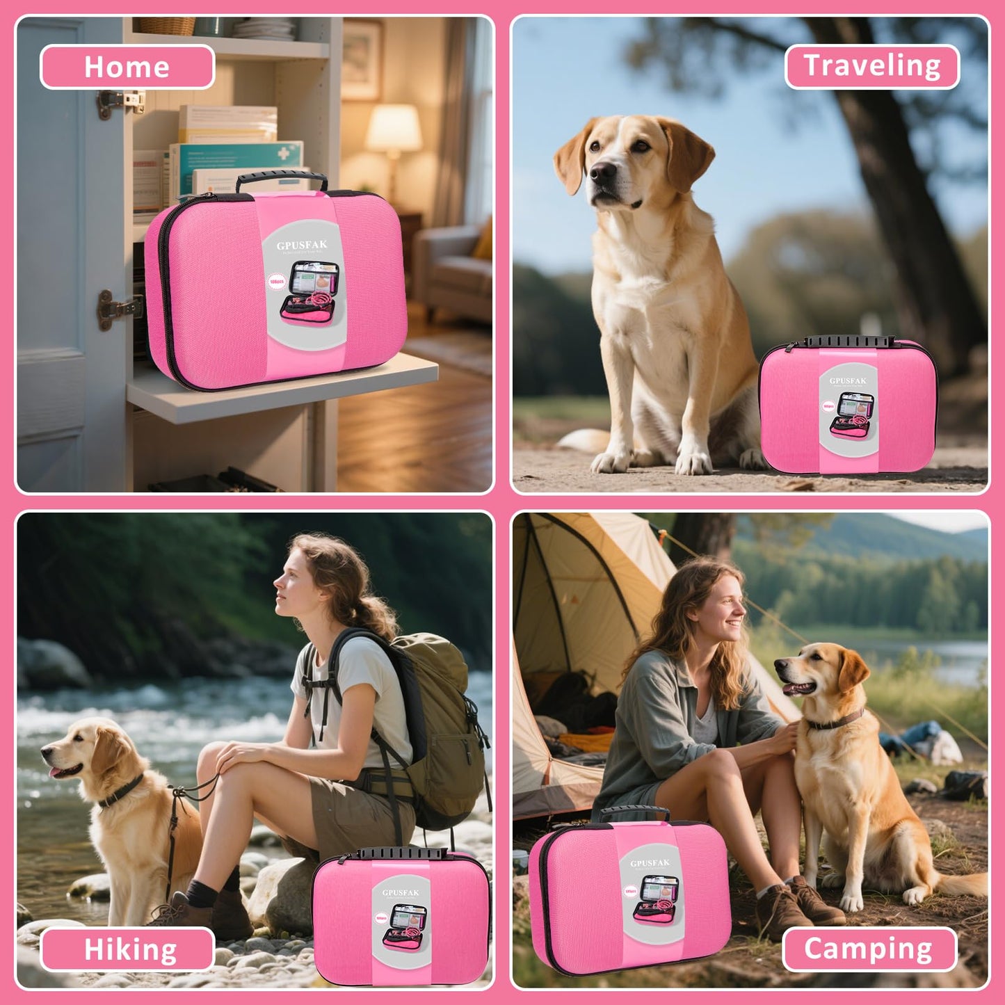 GPUSFAK Pet First Aid Kit for Dogs - Pet Emergency Kit for Camping Hiking Traveling Hunting and Sports (Pink)