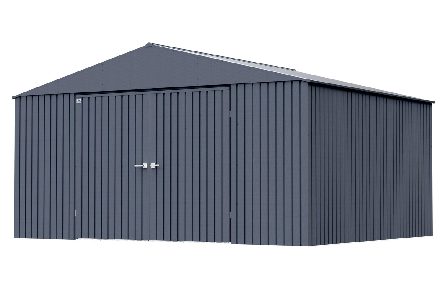 Arrow Shed Elite 14' x 12' Tall Outdoor Steel Storage Shed with High Gable and Lockable Doors Storage Building, Cool Grey