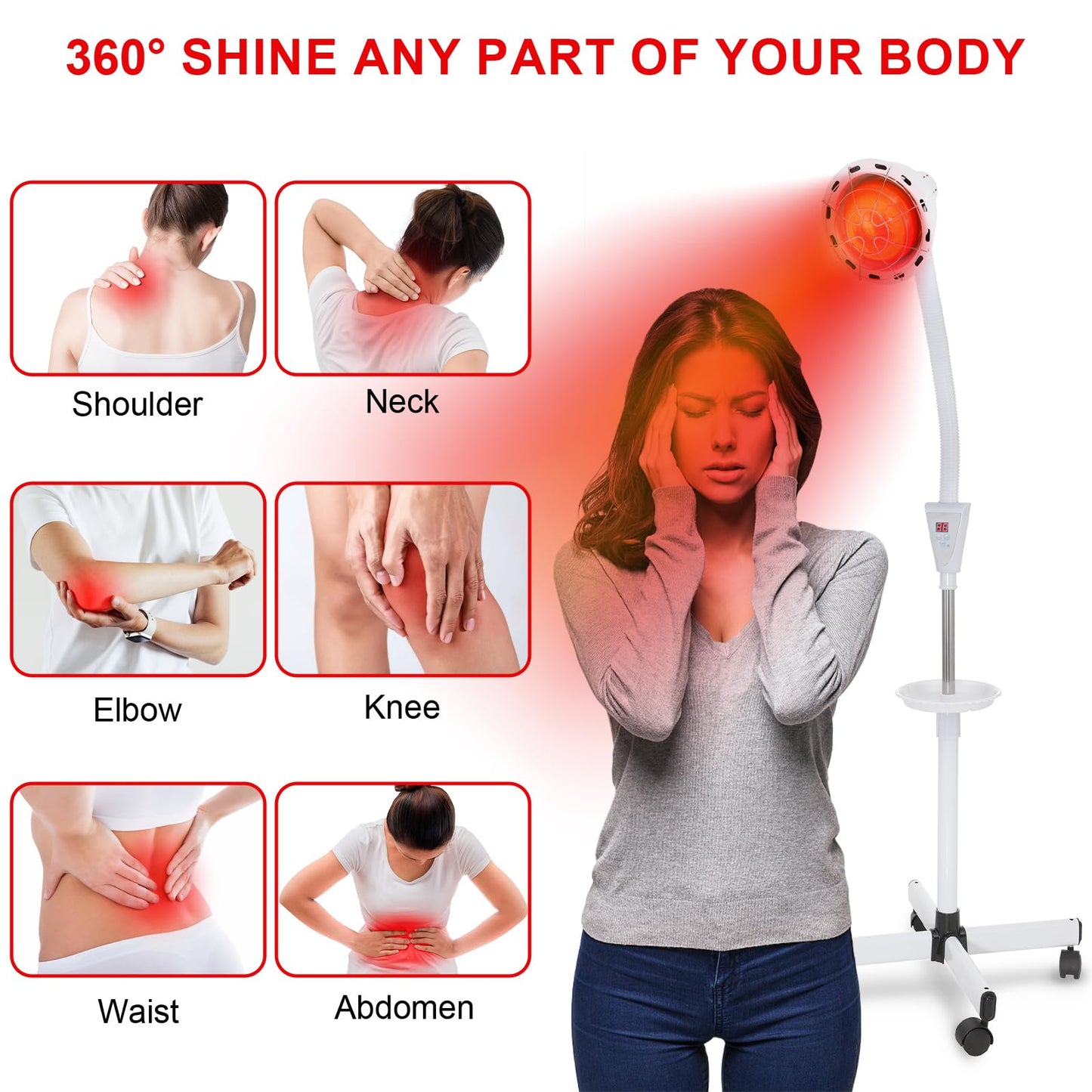 VARIPOWDER Infrared Heat Lamp, Near 275w Red Light Therapy Device for Body Pain Relief with Stand and Tray/Remove Control Joint Pain Muscle Aches