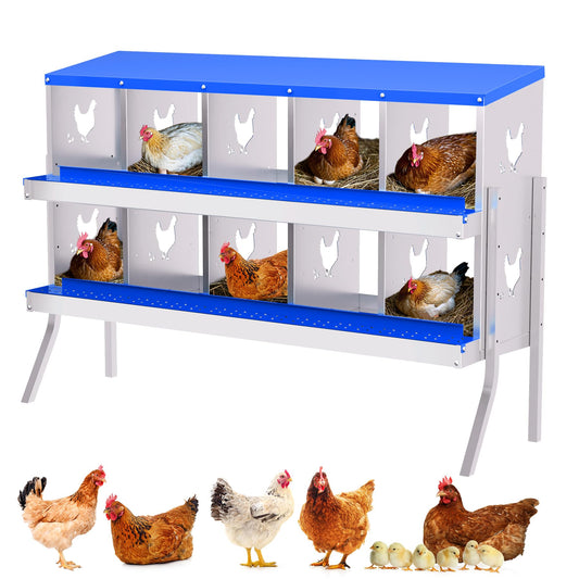 Garvee Chicken Nesting Box with Removable Tray, 10 Compartment Nesting Boxes for Chickens, Easy to Clean and Install, Chicken Laying Boxes for Chicken Coop to Protect Eggs - with Bracket Legs, Blue