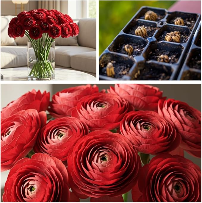 Ranunculus Flower Bulbs for Growing - Perennial Flowers with Extended Bloom Times - Ranunculus Corms for Planting (10 Red Corms)