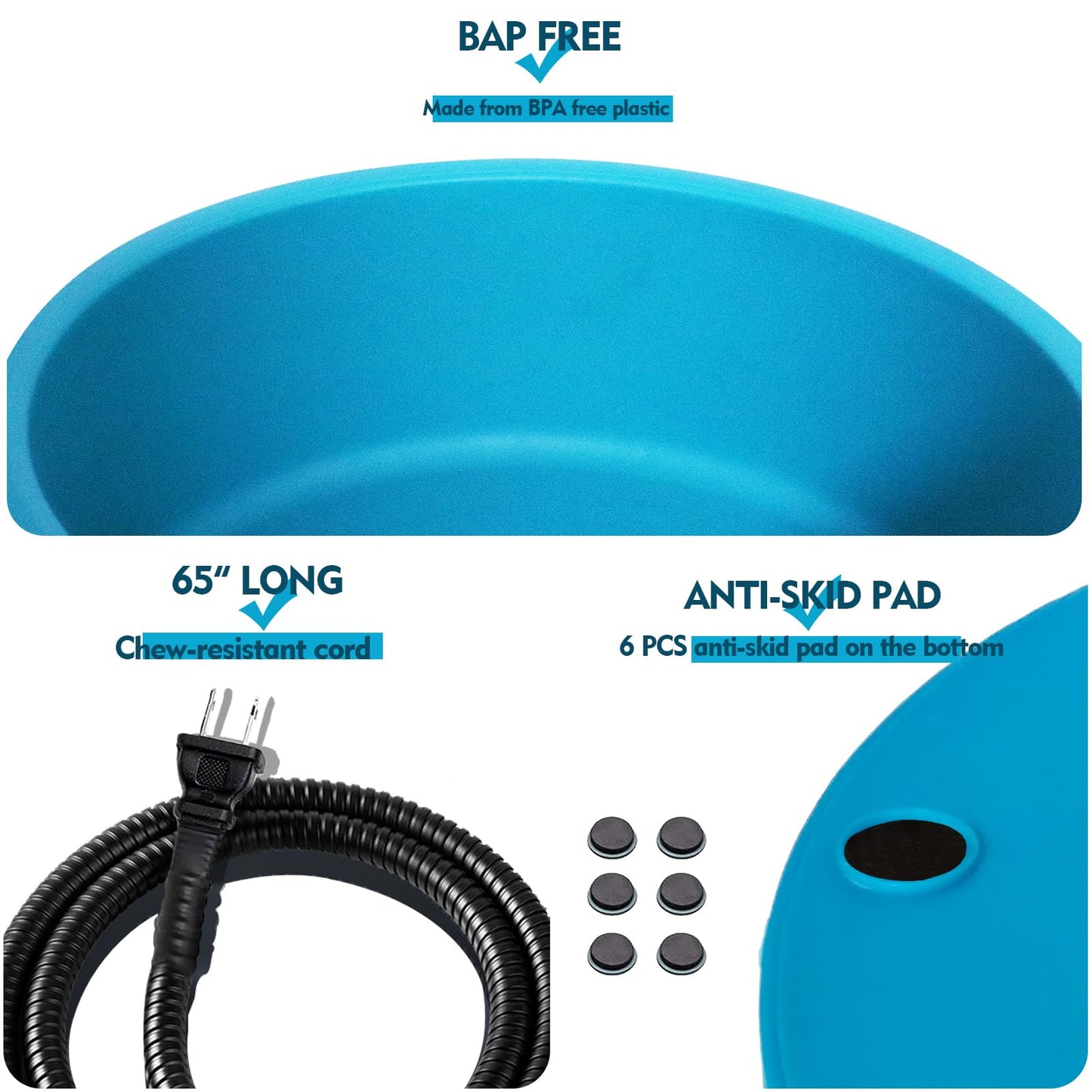 Heated Water Bowl for Dog & Cat, Outdoor Heated Dog Bowl Provides Drinkable Water & Food in Winter, Heated Pet Bowl for Outside, Smart Thermal-Dish for Rabbit, Chicken, Duck, Squirrel (98 OZ)