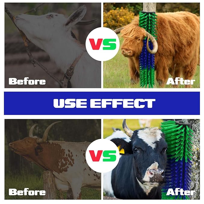 CONLI Livestock Scratching Brush with 4 Screws, Horse Brush with Plastic Bristles for Grooming, Cow Scratcher Goat Scratching Post, Full Massage Grooming Brushes for Horse Sheep Cattle Pig (Green)