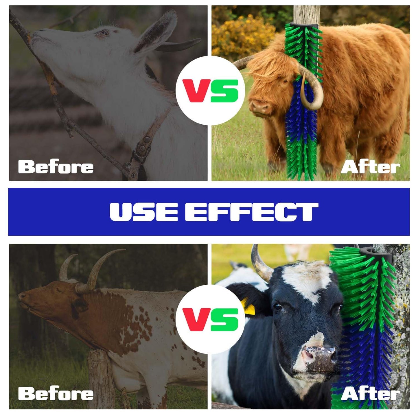 CONLI Livestock Scratching Brush with 4 Screws, Horse Brush with Plastic Bristles for Grooming, Cow Scratcher Goat Scratching Post, Full Massage Grooming Brushes for Horse Sheep Cattle Pig (Green)