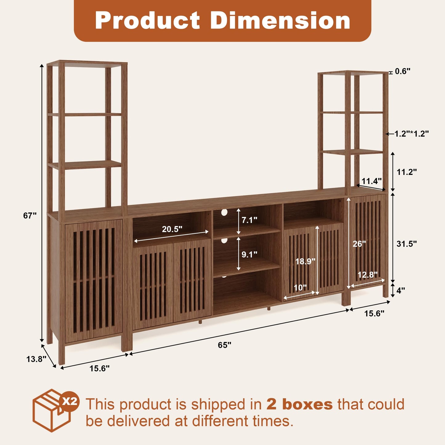 Farmhouse TV Stand for TVs Up to 70 in, Entertainment Center with Bookshelves, Media Center with Storage Cabinet & Adjustable Shelves for Living Room Bedroom Home Theater