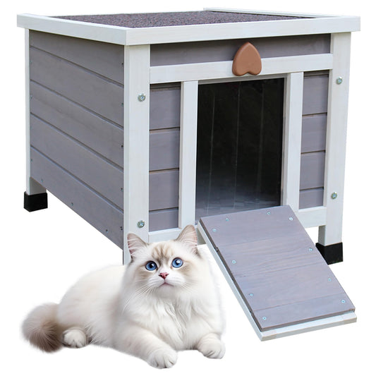 Rockever Outdoor Cat House,Outdoor cat Houses for Feral Cats Weatherproof Rabbit Hutch Small, Wooden Small Pet House and Habitats-Grey