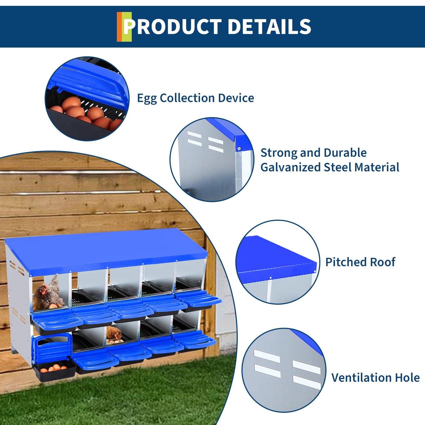 Chicken Nesting Box,10 Compartment Roll Away Nesting Box for Laying Eggs,Wall Mount Chicken Nesting Boxes,Easy Egg Collection,Cleanable Pull Out Hen Roosting Boxes 10 Hole