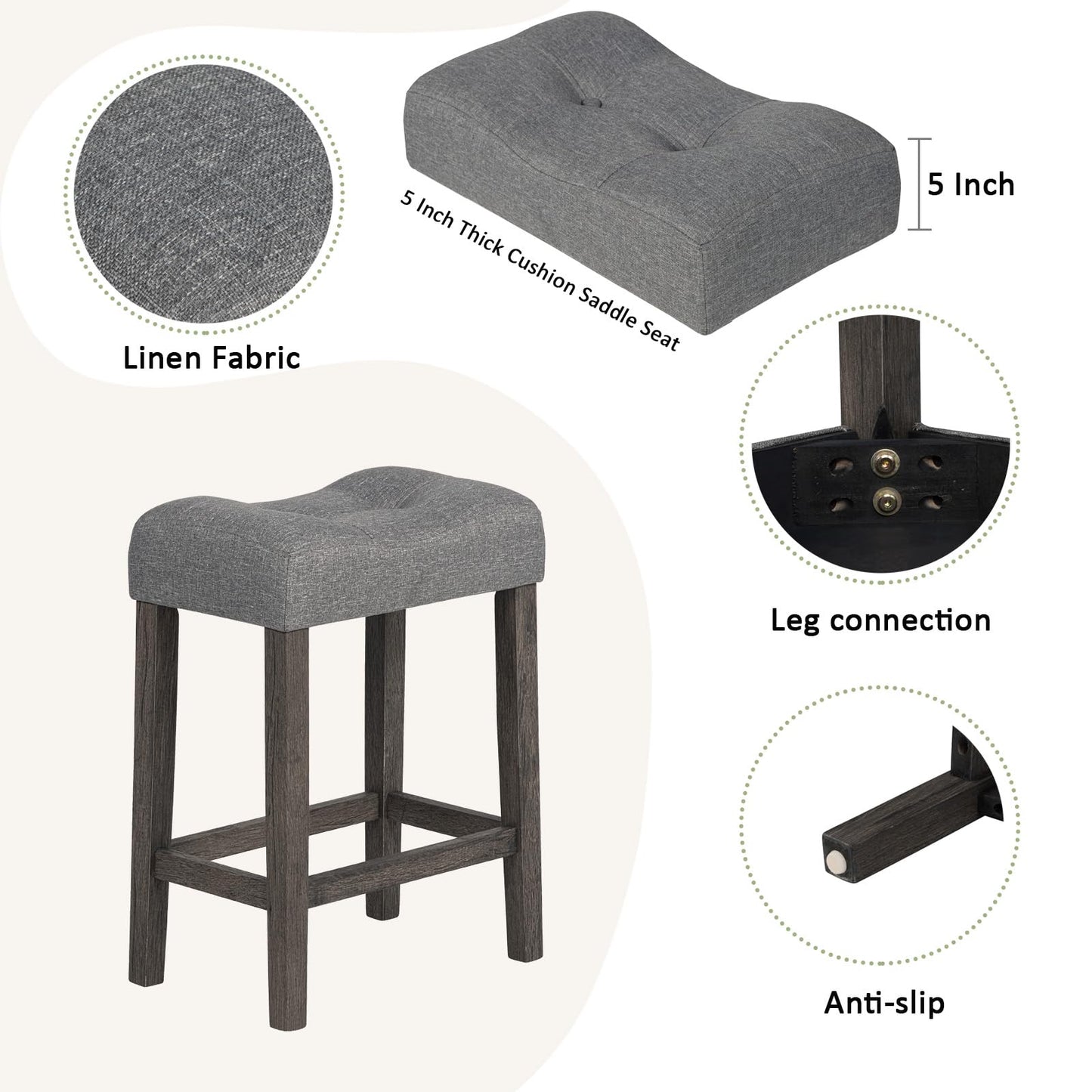 Ball & Cast 4 Piece Counter Height Bar Tables Stool Set, Farmhouse Wooden Kitchen Island-Table w/USB Ports & Power Outlet & 3pcs Padded Stools,59" Dining-Table with Chairs,Charging Station, Dark Gray