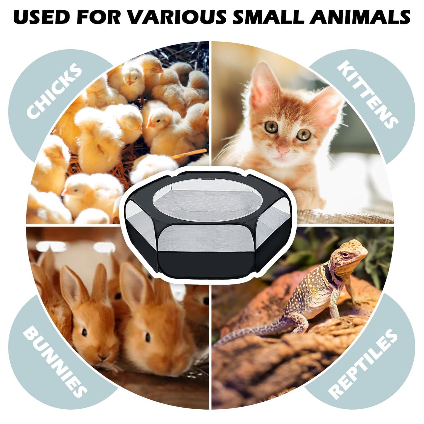 UWE Small Animal Playpen, Chicken Brooder Box with Cover Top, Portable Outdoor Exercise Pet Cage Tent, Waterproof Breathable Pet playpen Indoor for Chick Ktiien Bunny Hamster Guinea Pig, Black