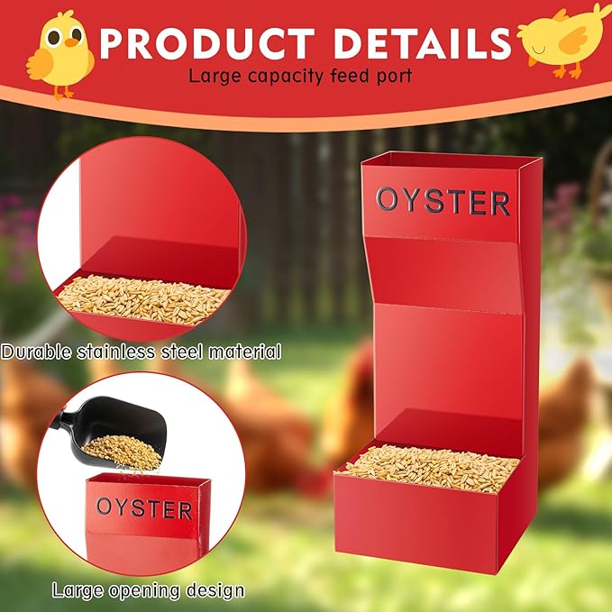 Leinuosen 4 Pack Metal Chicken Oyster Shell and Grit Feeder Combo with Large Opening Hanging Chicken Feeder Trough Automatic Gravity Poultry Coop Accessories Water Dispenser for Chicks, Ducks, Quail