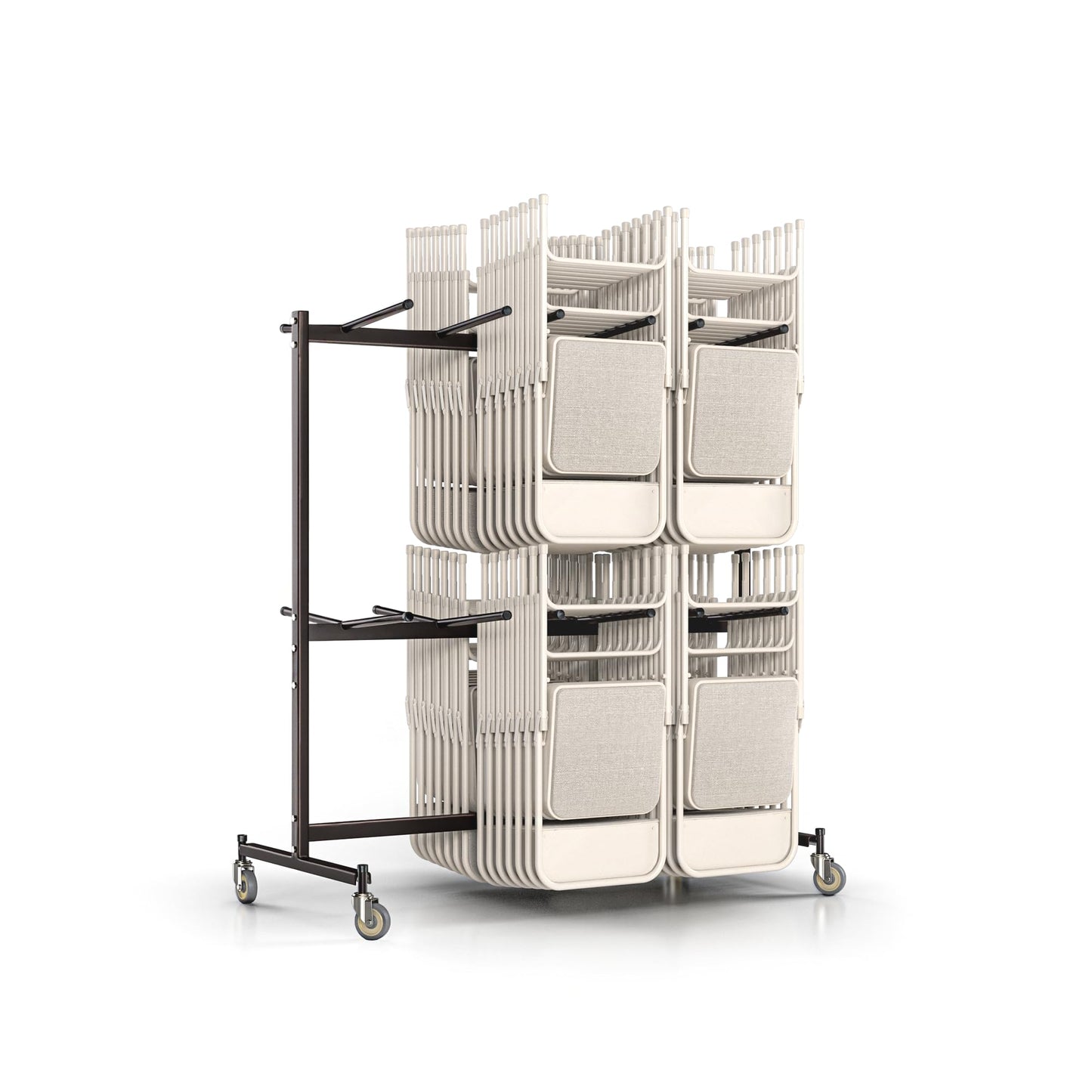 OEF Furnishings OEF84 Series Folding Chair Cart – Heavy-Duty Two-Tier Steel Dolly Rack with Wheels (84 Chairs, Standard Height, Hanging Storage)