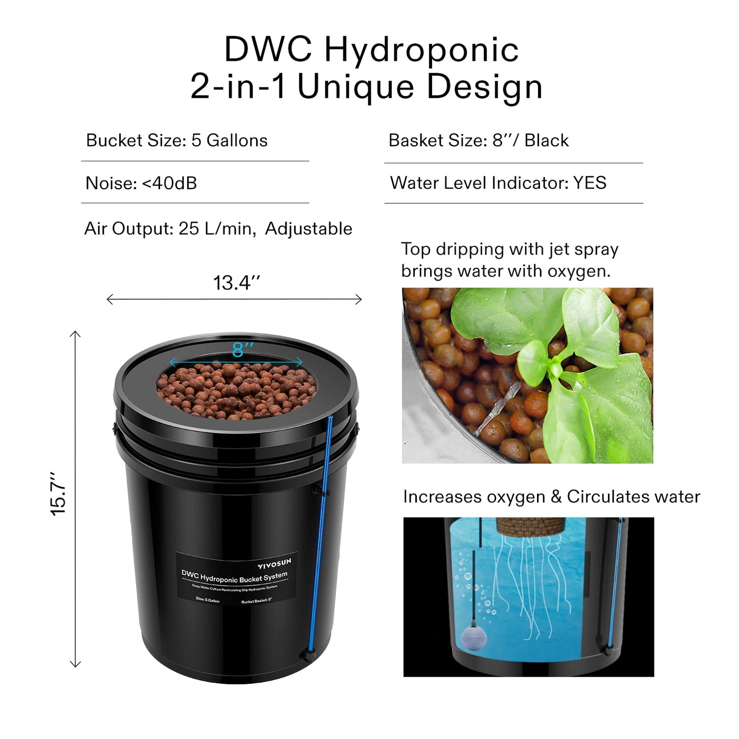VIVOSUN DWC Hydroponics Grow System with Top Drip Kit and Professional Automatic Drip Irrigation Kits, 15W Output, All in One Professional Grow Kit- Includes Pump, Timer and Regulator, 8 Pots Garden P