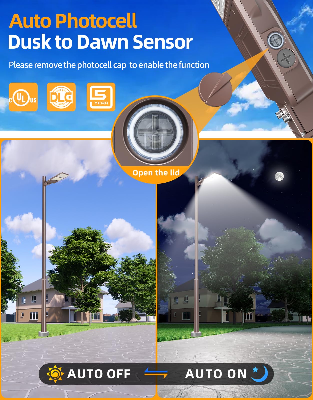 ADUB 320W 250W 200W LED Parking Lot Lights with Photocell, UL Listed, 5000K Slip Fitter Arm Mount