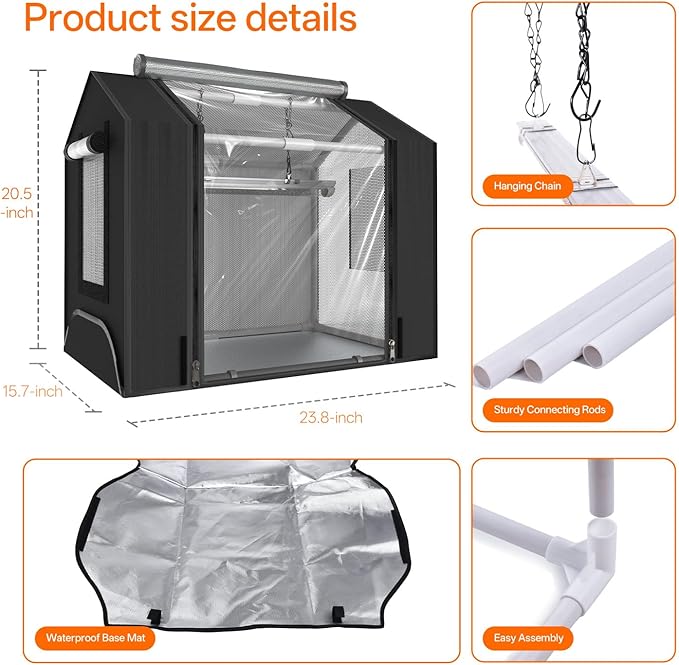 Bstrip Indoor Greenhouse with Grow Light, Mini Grow Tent with Oxford Fabric, Waterproof Base Mat&Ventilation Window for Seed Starting&Plant Growth, 18W Grow Light with Timer, 23.8"x15.7"x20.5"