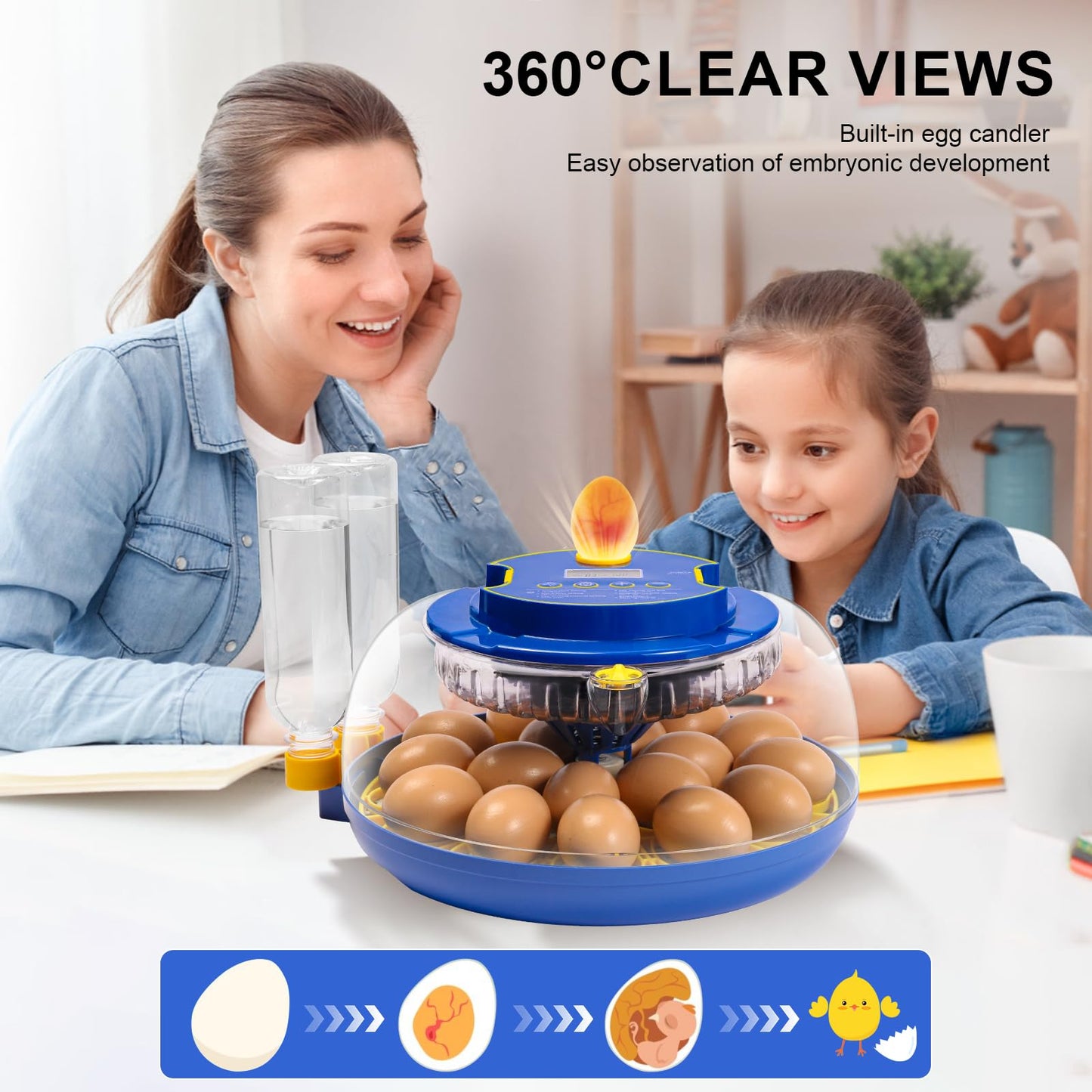 18 Egg Incubators for Hatching Eggs，360°Airflow Circulation System Incubator with Automatic Egg Turner and Humidity Control，Incubator for Chicken Eggs for Hatching Chicken Duck Goose Quail Turkey