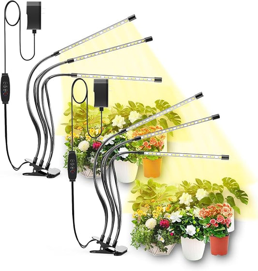bseah Grow Light for Indoor Plants, Full Spectrum Plant Grow Lamp with 3/9/12H Timer, Auto ON & Off, Clip-On Desk for Seed Starting 2 Pack