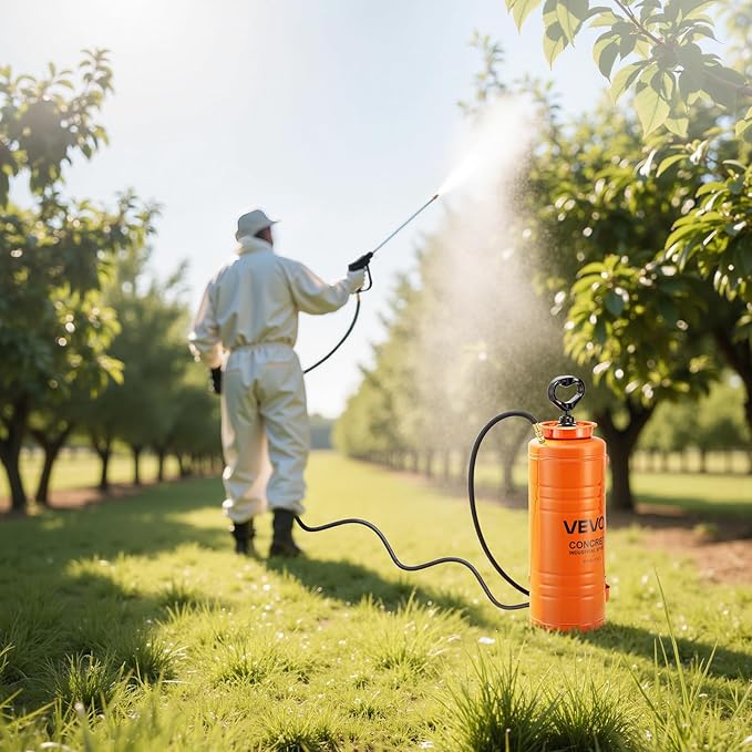 VEVOR Industrial Concrete Sprayer, 3.5 Gallon Stainless Steel Sprayer, Heavy Duty Tri-Poxy Pump Sprayers, 20.5"Wand with Ergonomic Gun Handle, 48"& 120"Hose, 2 Brass Nozzles for Construction, Garden