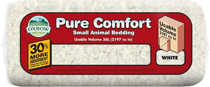 Oxbow Pure Comfort Small Animal Bedding, Odor & Moisture Absorbent Litter for Bunny Litter Box, Low Dust Bedding for Guinea Pig Cage, White Paper, 36 Liter Bag