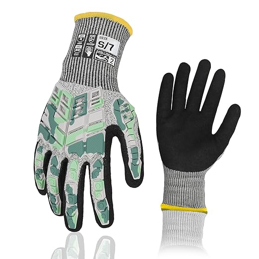 Safety Work Gloves, Impact Gloves for Men Women, Cut Resistant Non-Slip Heavy Duty Gloves with Nitrile Grip, Touch Screen Glove with Impact Protection for Mechanic Construction, Small, Camo