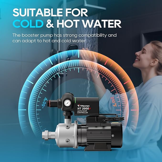 Auto Water Pressure Booster Pump for Home. 110VAC/60HZ, 2/3HP, 1HP, 1.5HP for Whole House, Underground or Surface Water Sources (CHB4-4)