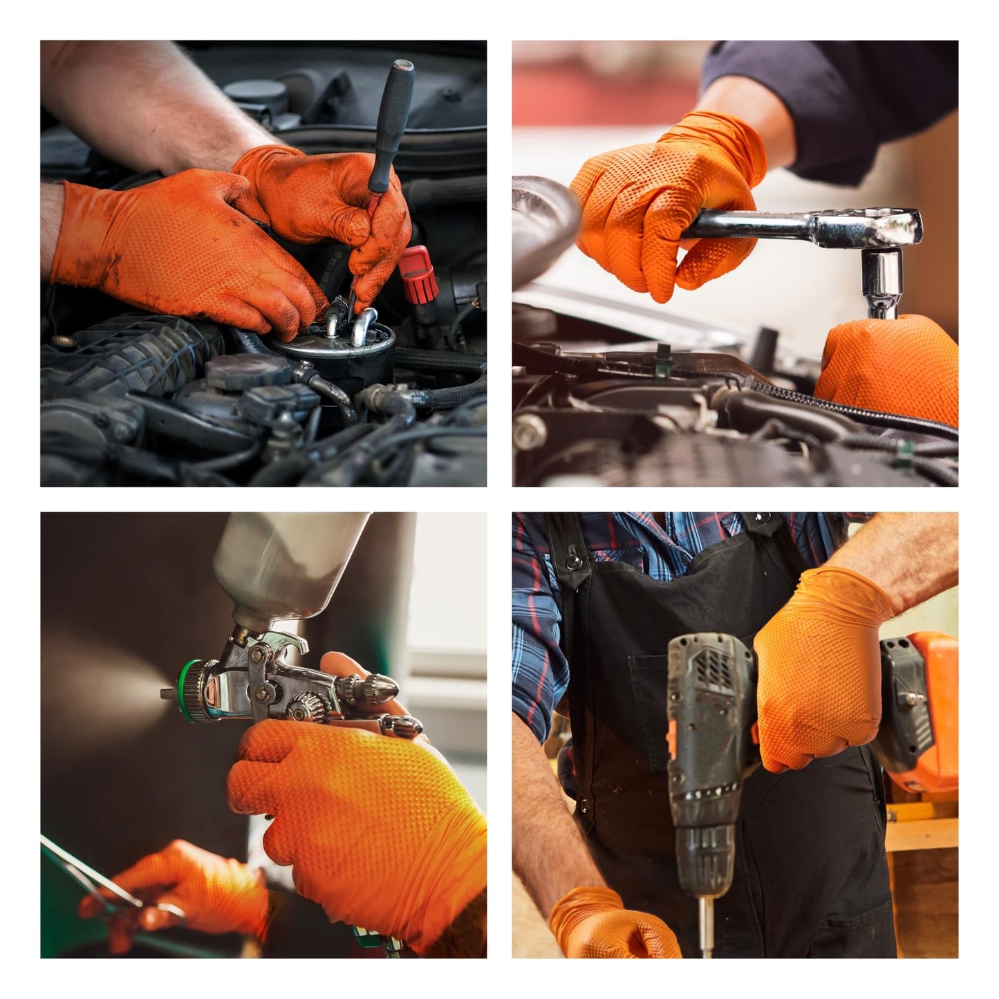 ANBOSON 10 Mil Nitrile Disposable Gloves Heavy Duty Mechanic Gloves Raised Diamond Texture Thick (Orange of 1000, Large)