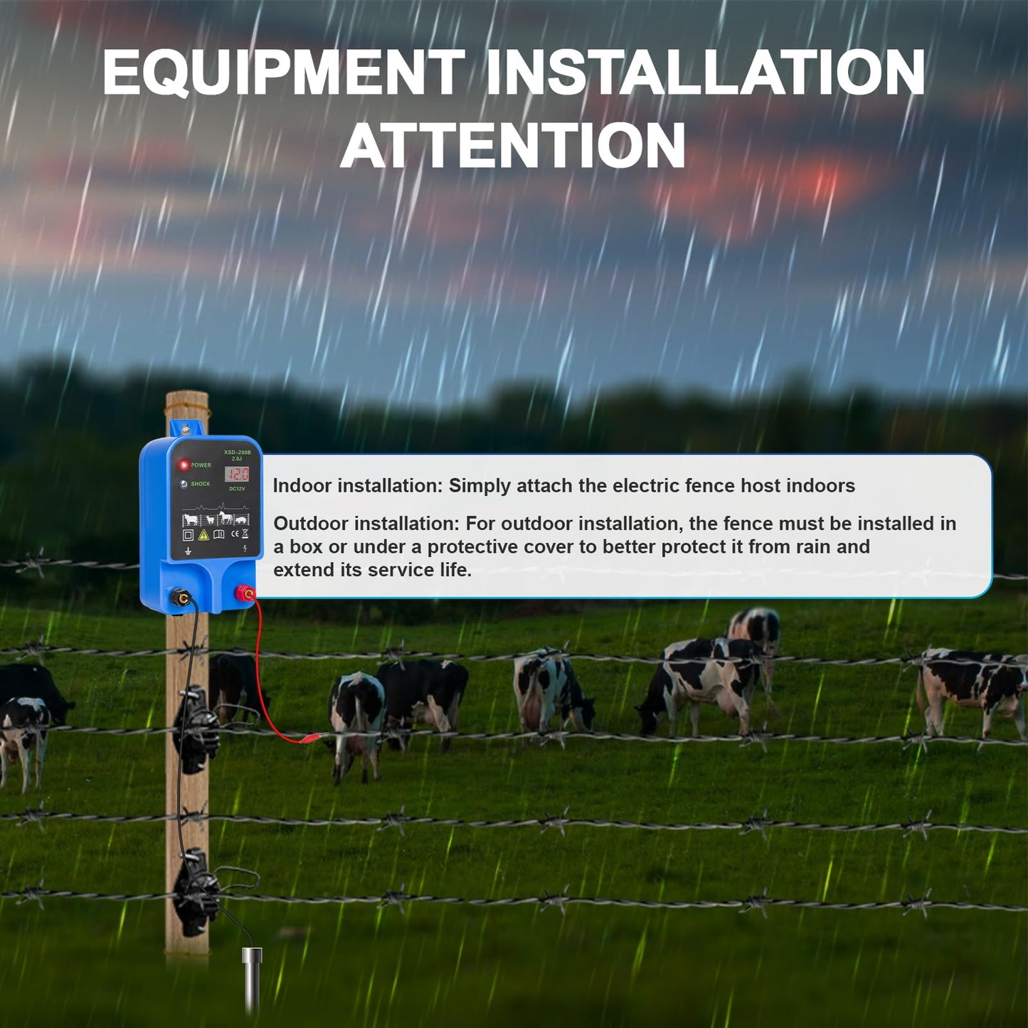 6.32 Mile Electric Fence Charger, 2 Joules/10.5kV Electric Fence Charger for Livestock,3 Mode Power Supply,Fence Energizer for Wildlife Prevention, Farm,Garden(NOT INCLUD Output Cable)