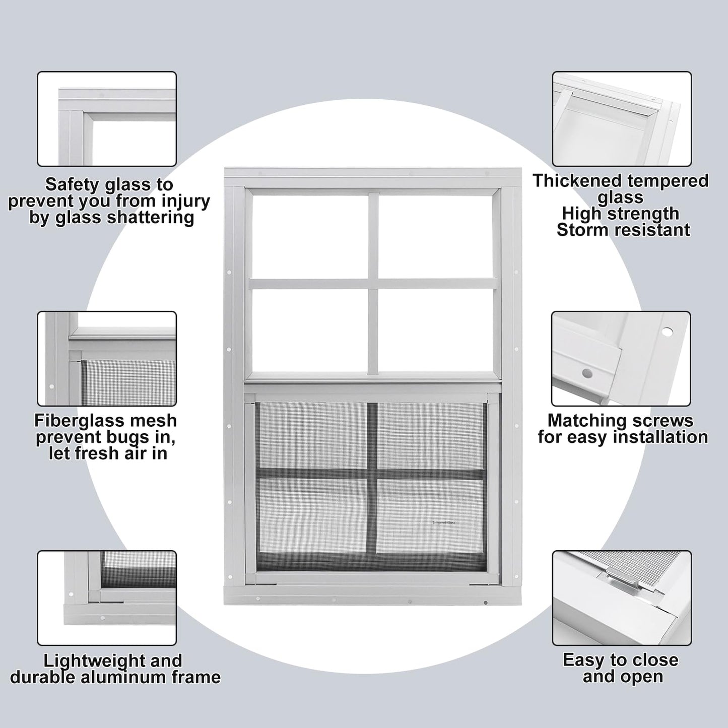 2 Pack Shed Window, 24" x 36" Flush Mount Window with Tempered Glass and Fiberglass Screen, Small Sliding Windows for Shed, Chicken Coop, Playhouse, Household, Garage, Barns, White