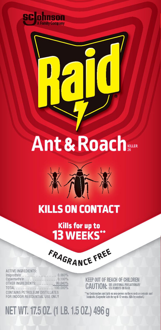 Raid Ant & Roach Killer 26, Fragrance Free Bug Killer for Home Use, Kills Bugs on Contact, 17.5 Oz, 2 Count