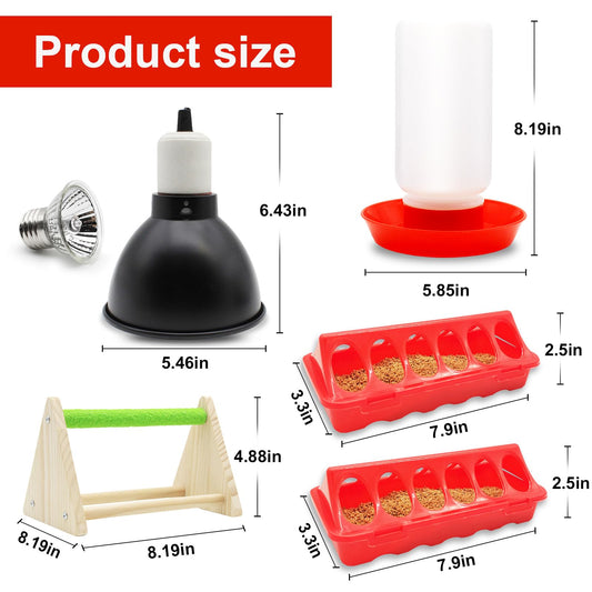 GIFANK Chick Feeder and Waterer Kit with 75W Heat Lamp, Chick Perch, Flip Top Poultry Feeder, Baby Chick Starter Kit for Chick Brooder, Baby Chicken Supplies for Baby Chick, Duck and Quail