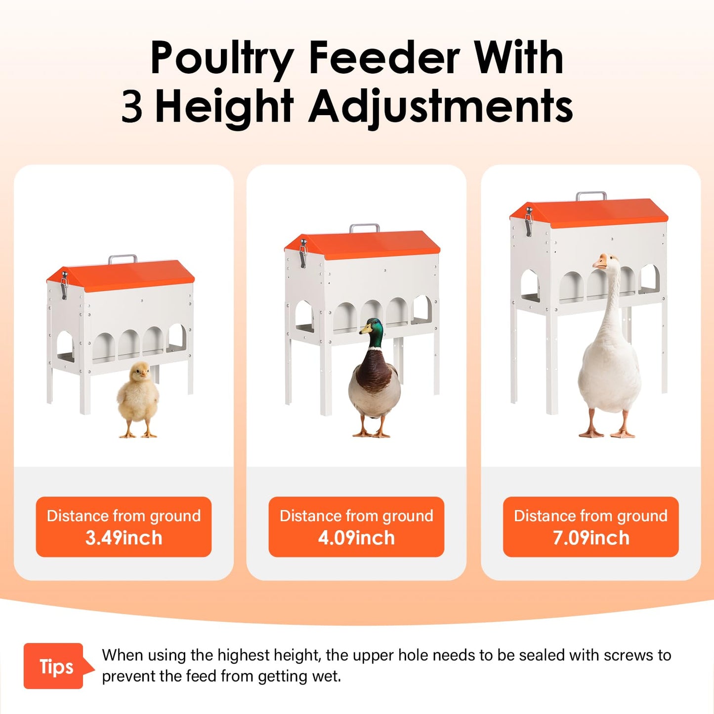 PAUQRWIE 15lbs Automatic Chicken Feeder - 10 Feeding Ports, No Waste Poultry Feeder Large Feeding Though Dispenser for Chickens Duck Turkey Pheasant Chicken Coop