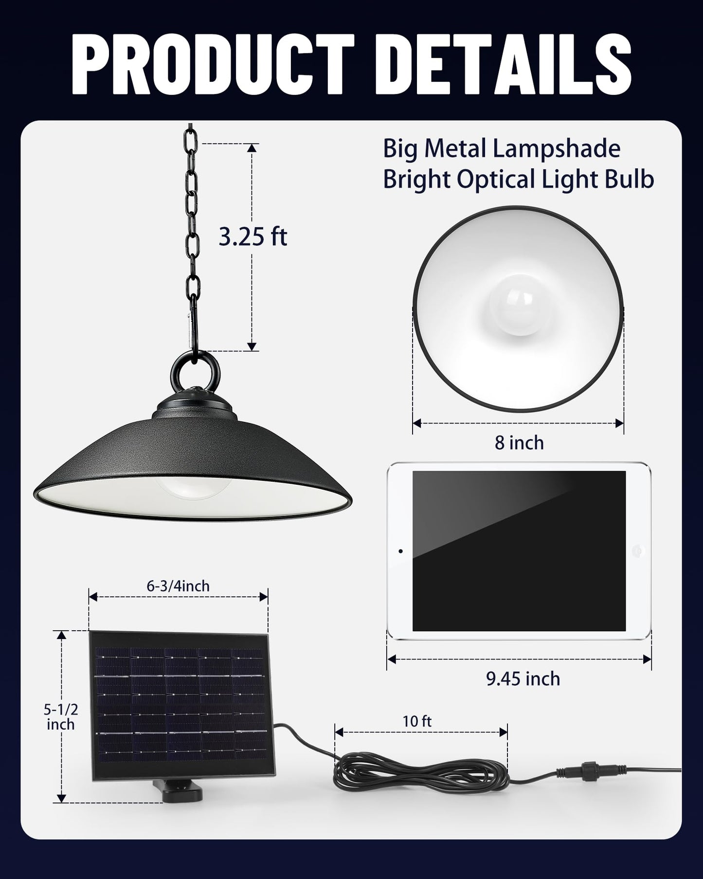 MOON-DE-AGE Solar Pendant Lights with Remote Control, 3 Color 2 Brightness Mode Timer 8 inch Outdoor Hanging Shed Gazebo Chandelier Lamp Chicken Coop Barn Porch Light, Dusk to Dawn, 1 Pack