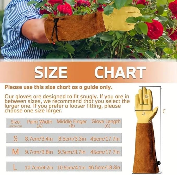 Long Gardening Gloves for Thorn Proof,Rose Pruning Cowhide Leather Garden Gloves for Cactus, Rose and Blackberry