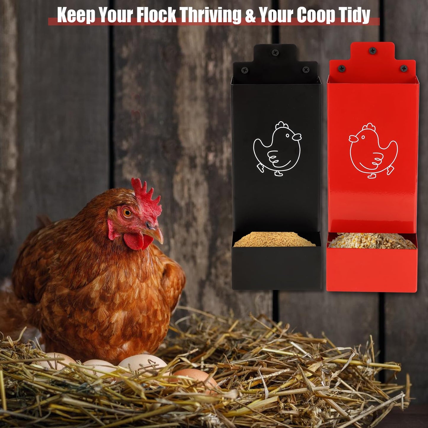 Automatic Chicken Grit Feeder,2 Pack Metal Hanging Chicken and Poultry Feeder,No-Waste Design,Easy to Install and Clean,Ideal for 5-6 Chickens
