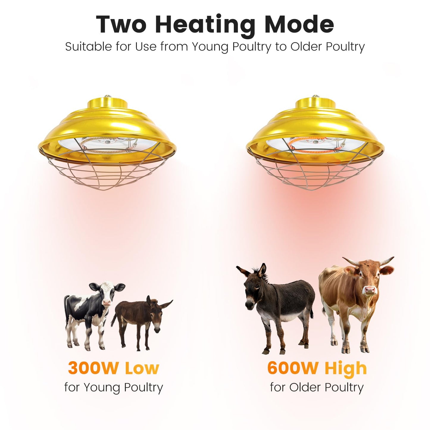 Roodike Hanging Chicken Coop Heater, 600W/300W 2 Heating Levels Premium Waterproof Large Range Heaters for Cattle, Horses, Donkeys, Poultry, Greenhouse Plant
