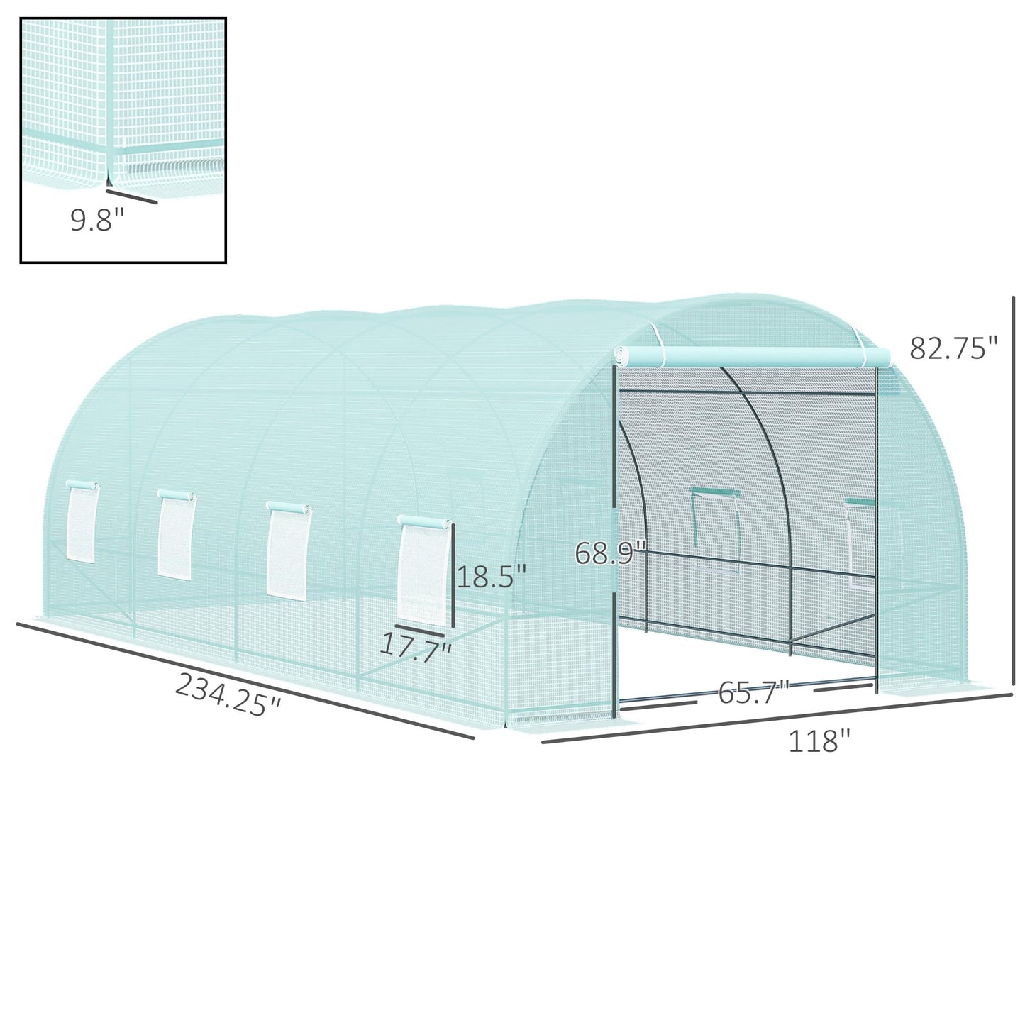 Outsunny 20' x 10' x 7' Walk-in Tunnel Greenhouse, Garden Warm House, Large Hot House Kit with 8 Roll-up Windows & Roll Up Door, Steel Frame, Green