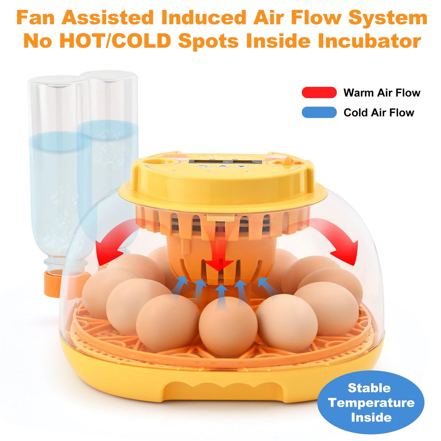 Egg Incubator for Hatching Chicks, Automatic Egg Turner Holds 12 Eggs, Smart Incubator 360° Clear Window with Temperature and Humidity Display Egg Candler for Small Poultry Ducks Quails Eggs