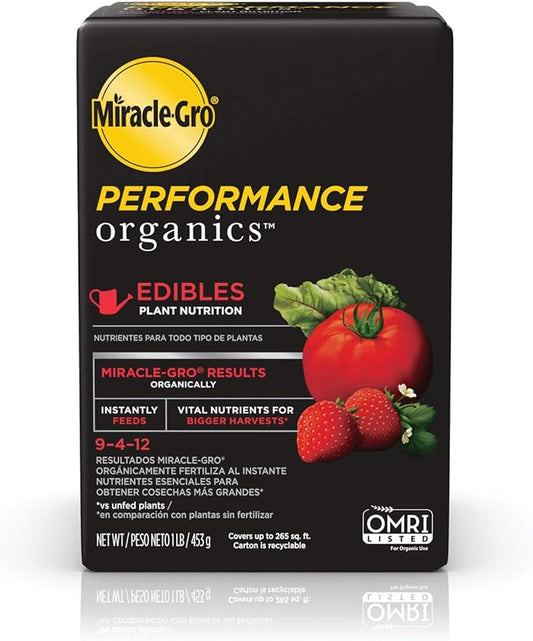 Miracle-Gro Performance Organics Edibles Plant Nutrition - Organic Plant Food Feeds Instantly, for Tomatoes, Vegetables, Herbs and Fruits, Promotes a Bountiful Harvest, 1 lb.
