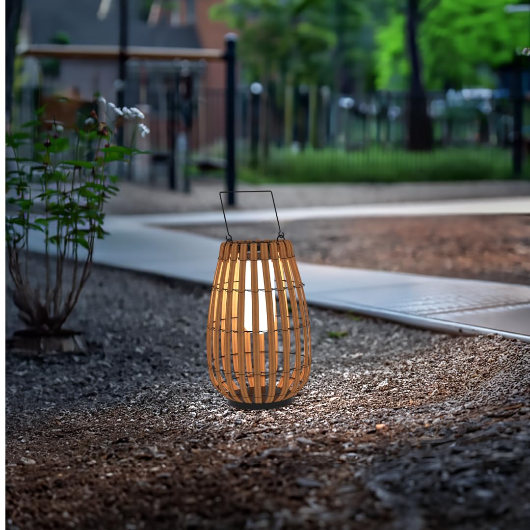 𝗠𝗢𝗗 𝗟𝗜𝗚𝗛𝗧𝗜𝗡𝗚 Beam | Floor Solar Lantern, Reliable IP65 Waterproof LED Garden Light, Solar Lights Outdoor Dimmable with Remote, Rattan Lantern Lamp for Patio (Medium | 13x16 | Warm White)