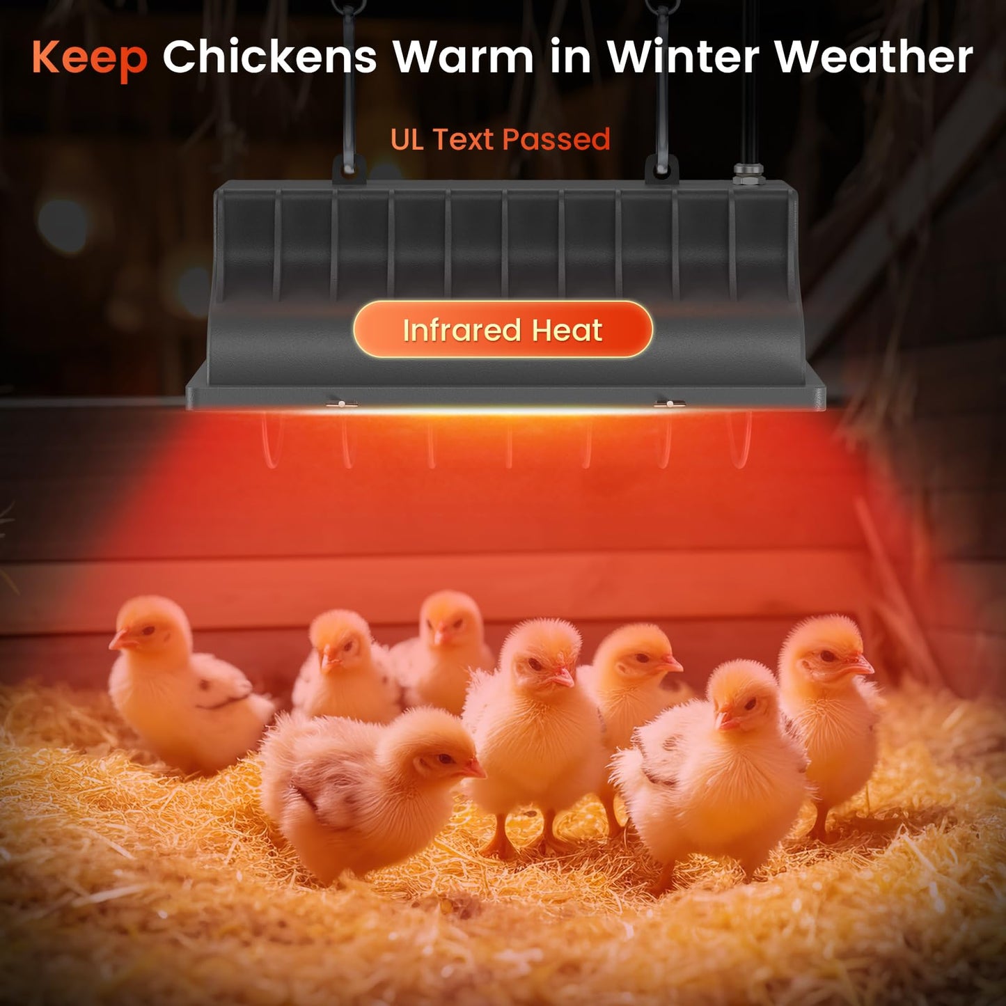 Chicken Coop Heating Lamp, 250W Brooder Heater for Chicks 13.12ft Cord UL Passed Heating Plate & Heat Lamp with Adjustable Hanging Height for Livestock Supplies Indoor Warmer