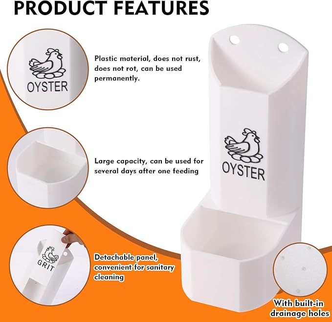 Hanging Chicken Oyster Shell and Grit Feeder Combo - Automatic Gravity Feed Dispenser, No Waste Design for Poultry Supplies, Baby Chicks, Ducks, and Quail | Chicken Coop Accessory and Feed Kit