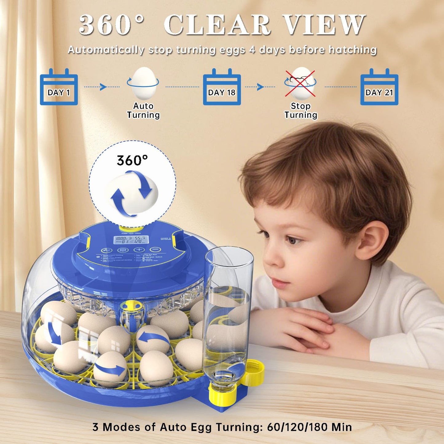 Forotone Incubators for Hatching Eggs, 18-Egg Incubator with Automatic Egg Turning and Humidity Control, Egg Candler, External Water Filling, Incubator for Chicken Eggs, Ducks, Goose, Quail