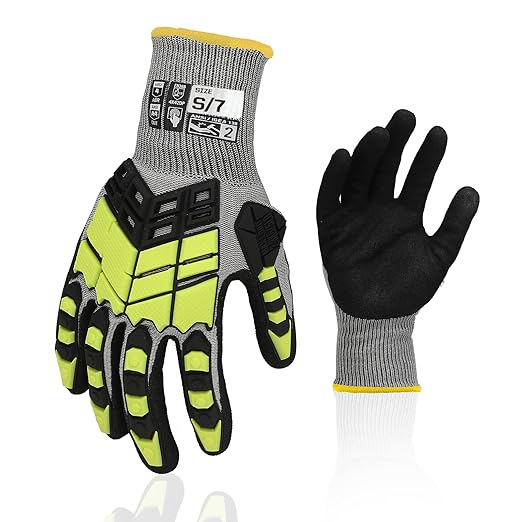 Safety Work Gloves,Impact Gloves for Men Women,Cut Resistant Non-Slip Heavy Duty Gloves with Nitrile Grip,Touch Screen Glove with Impact Protection for Gardening Mechanic Construction, Small