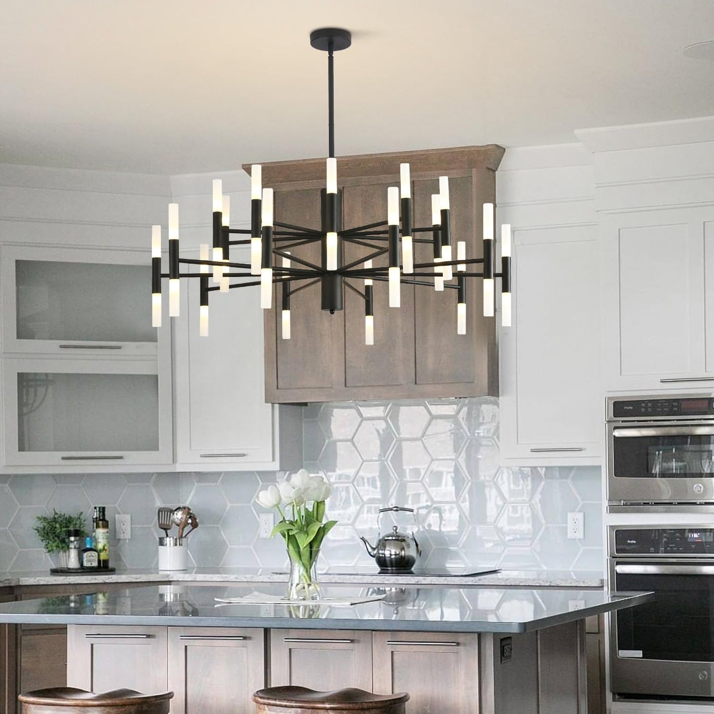 KCO Lighting Black Sputnik Light Fixture Vintage Chandelier 40 Lights Mid Century Modern LED Transitional Farmhouse Bedroom Ceiling Light